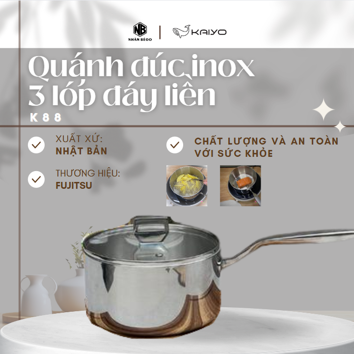 Quánh đúc inox 3 lớp đáy liền Tri-Ply Kaiyo sz 10cm