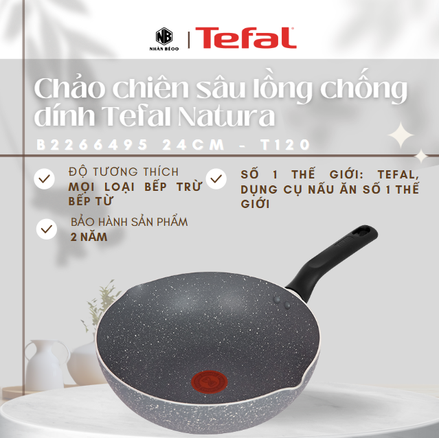 Chảo chiên sâu lồng chống dính Tefal Natura B2266495 24cm - T120