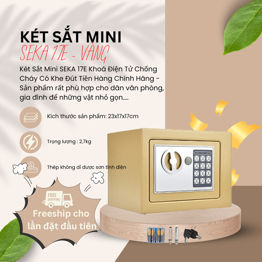 Két Sắt Mini Thông Minh Seka 17E ; MÀU: VÀNG