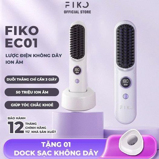 Lược điện không dây ion âm FIKO EC01 - Tặng dock sạc không dây