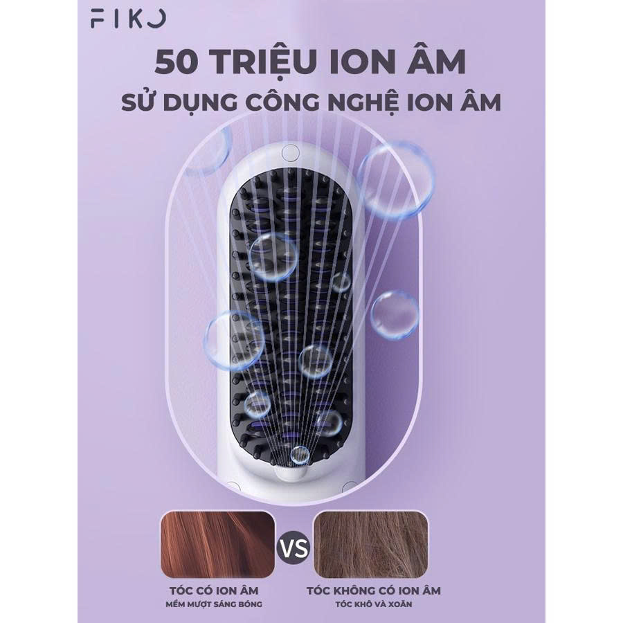 Lược điện không dây ion âm FIKO EC01 - Tặng dock sạc không dây