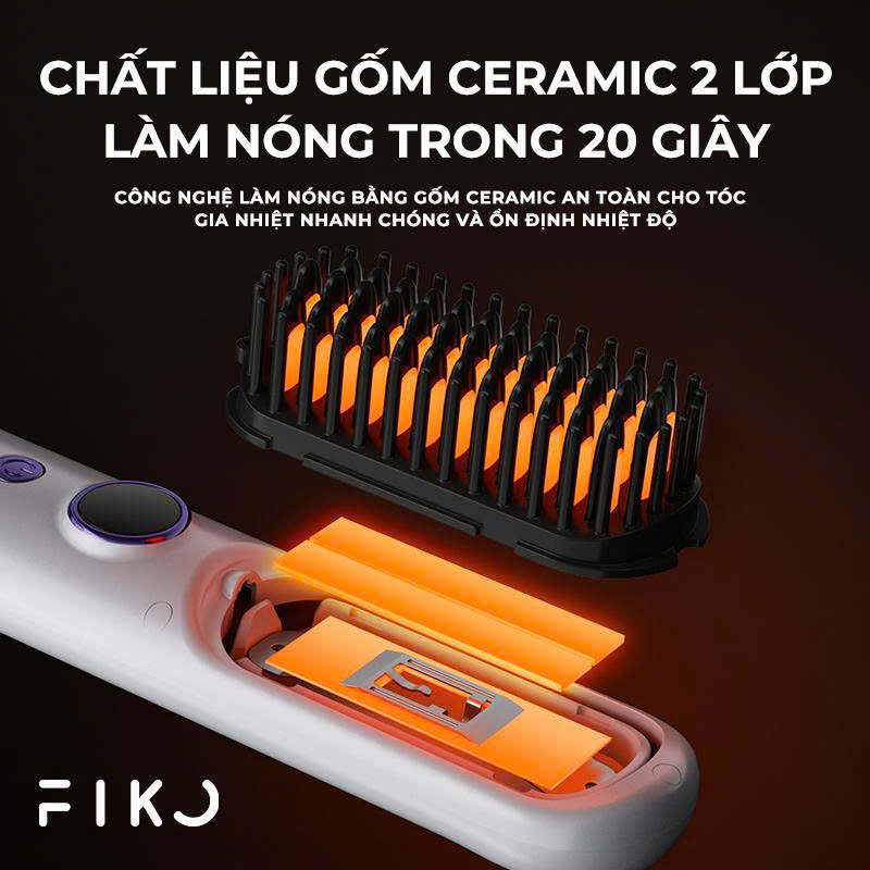 Lược điện không dây ion âm FIKO EC01 - Tặng dock sạc không dây