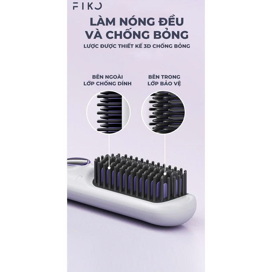 Lược điện không dây ion âm FIKO EC01 - Tặng dock sạc không dây