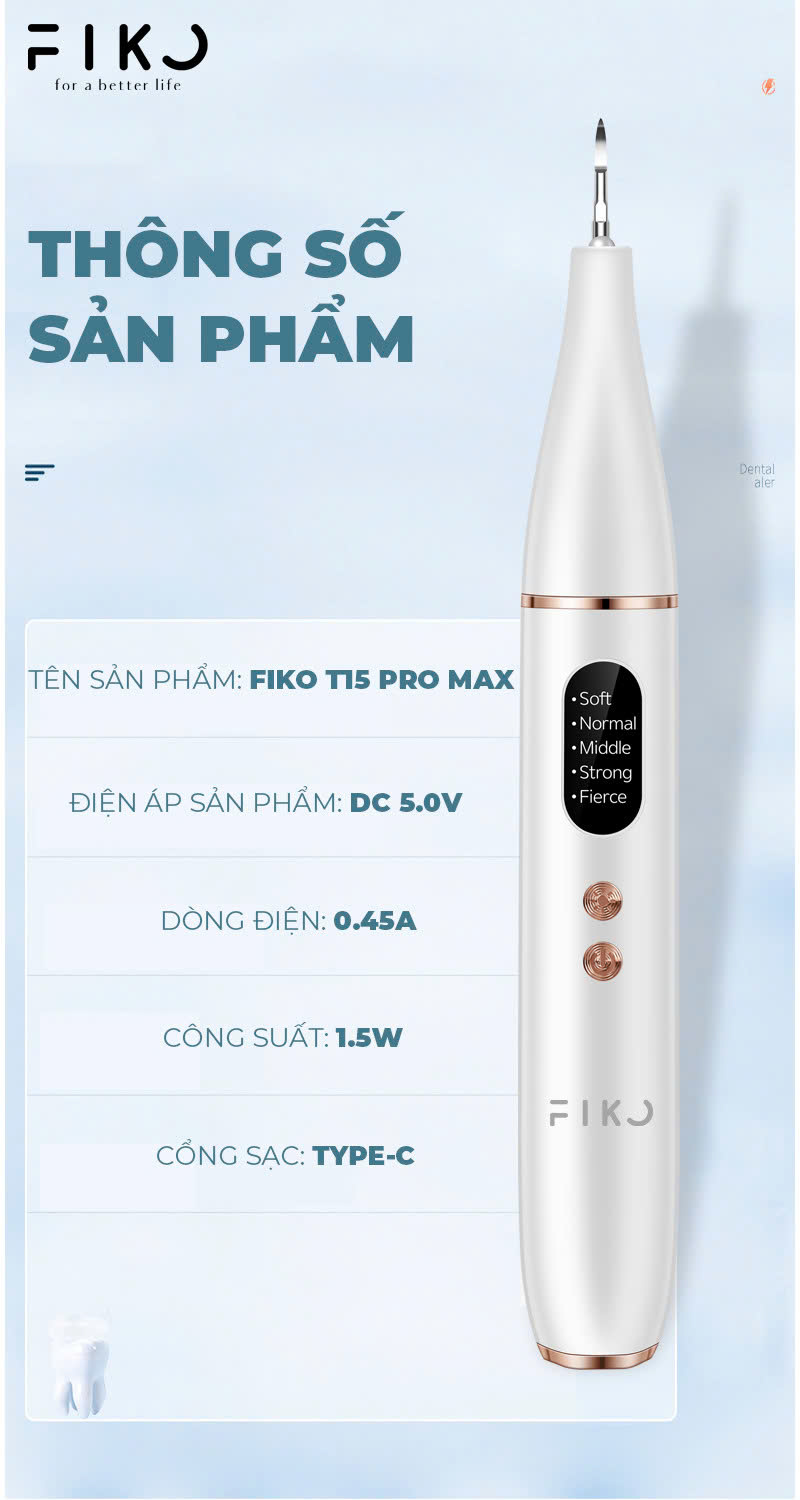 Máy lấy cao răng, làm sạch mảng bám tại nhà FIKO T6 PRO - Tặng gương nha khoa