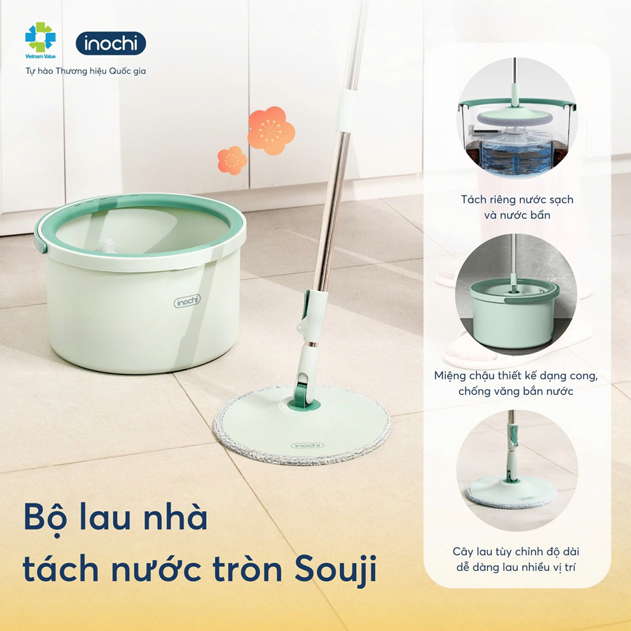 Bộ cây lau nhà tách nước tròn Souji