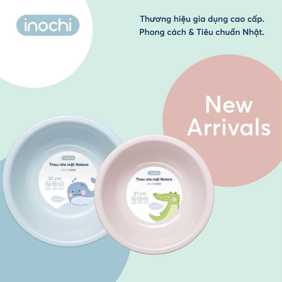 Combo 21/27/32cm Thau rửa mặt - cho trẻ em nhựa nguyên sinh kháng khuẩn Ag+ cao cấp Notoro inochi ( HỒNG )